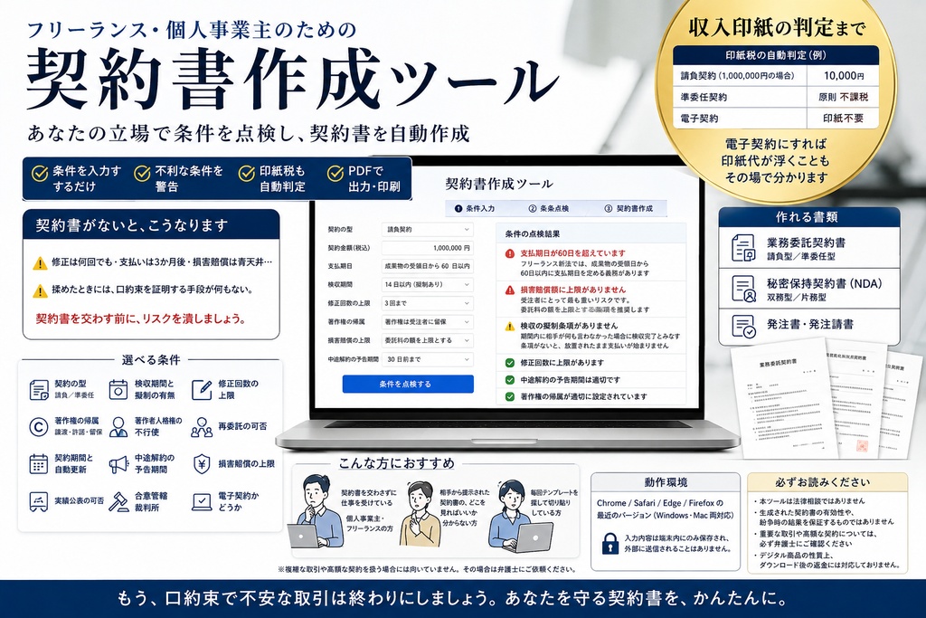 業務委託契約書メーカー|受注者の立場でリスクを点検できる買い切りツール