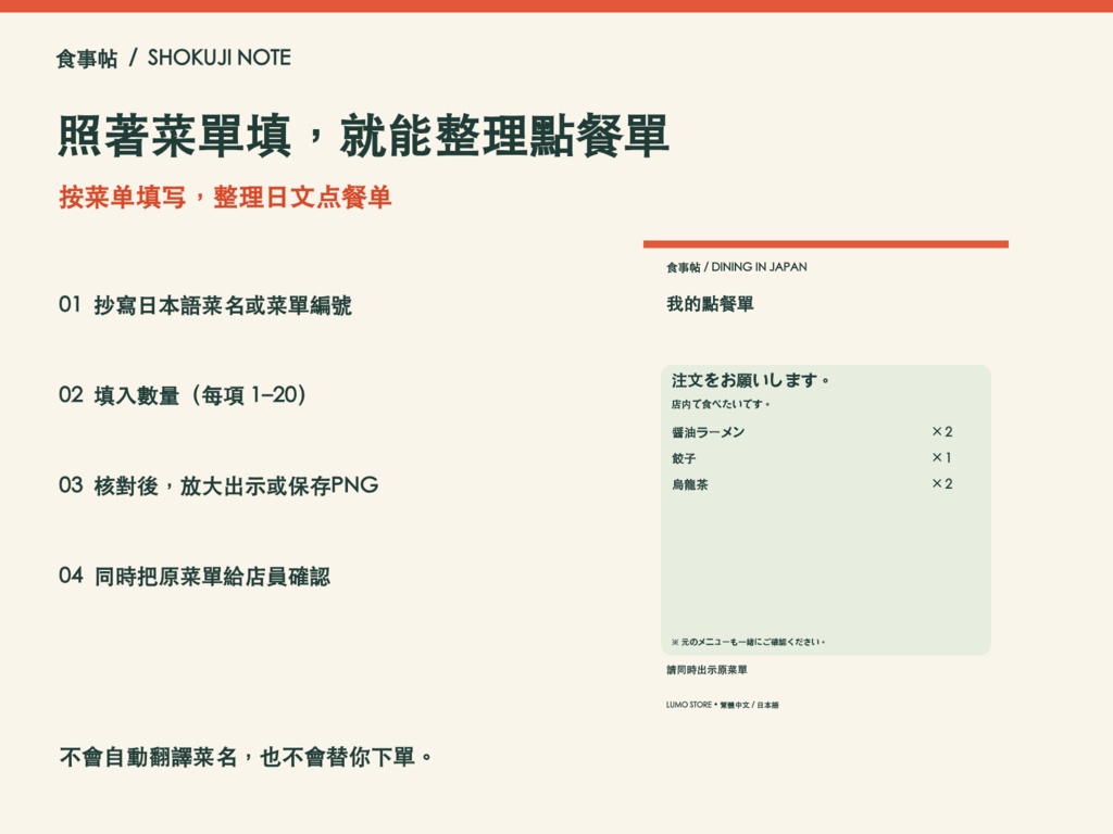 日本餐廳點餐助手|日本餐厅点餐助手|食事帖・繁體/简体→日本語・免費版あり