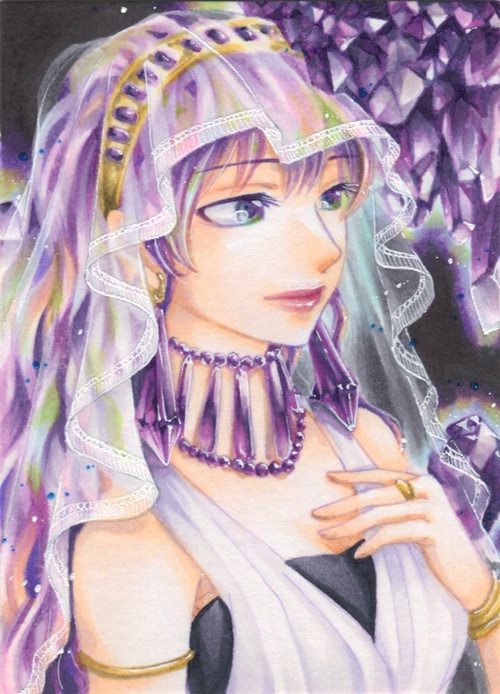 【ATC原画】サンストーン・アメジスト★送料無料(フレームつき)