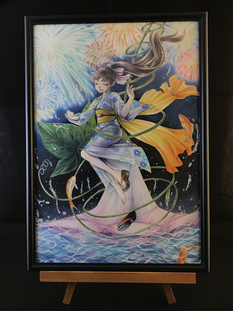 【原画】夏の花★送料無料(フレームつき)