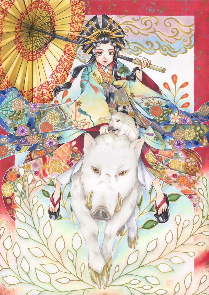 【原画】謹賀新年【亥】★送料無料(フレームつき)