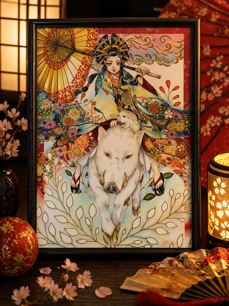 【原画】謹賀新年【亥】★送料無料（フレームつき）