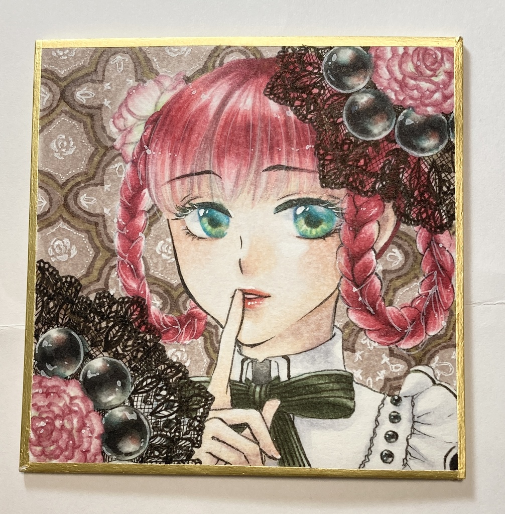 【アナログ原画】黒真珠(ミニ色紙)