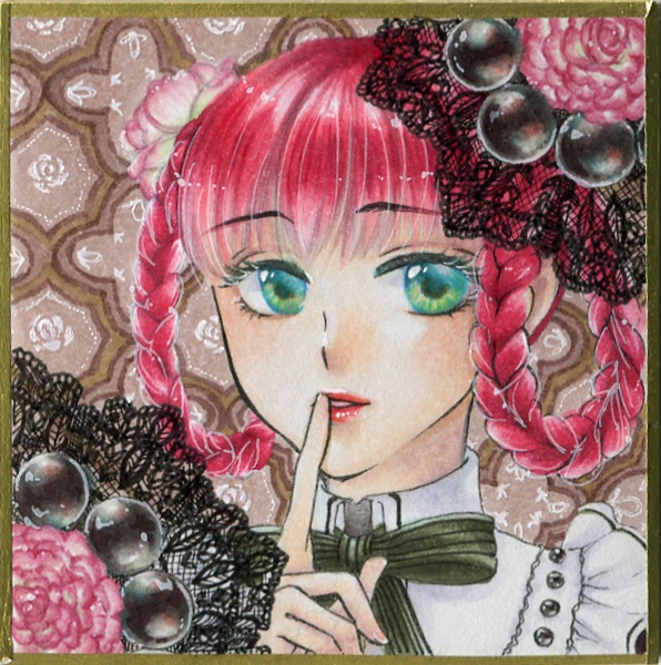 【アナログ原画】黒真珠(ミニ色紙)