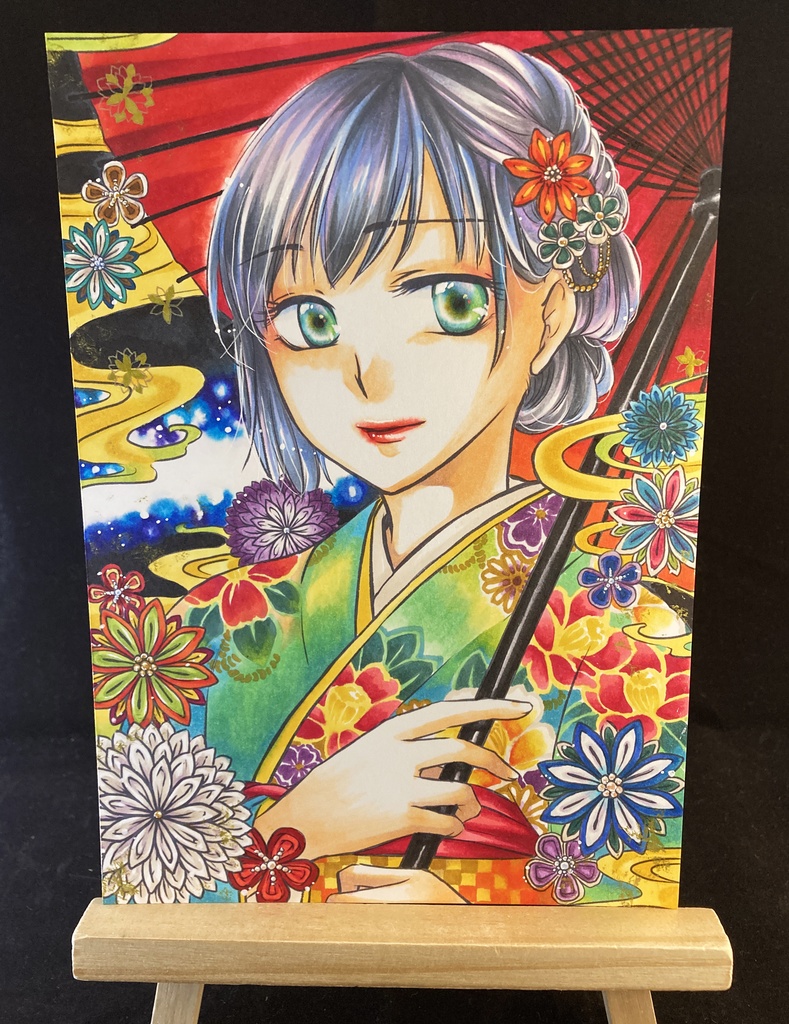 塗り絵3点&塗り見本原画セット(創作女の子)