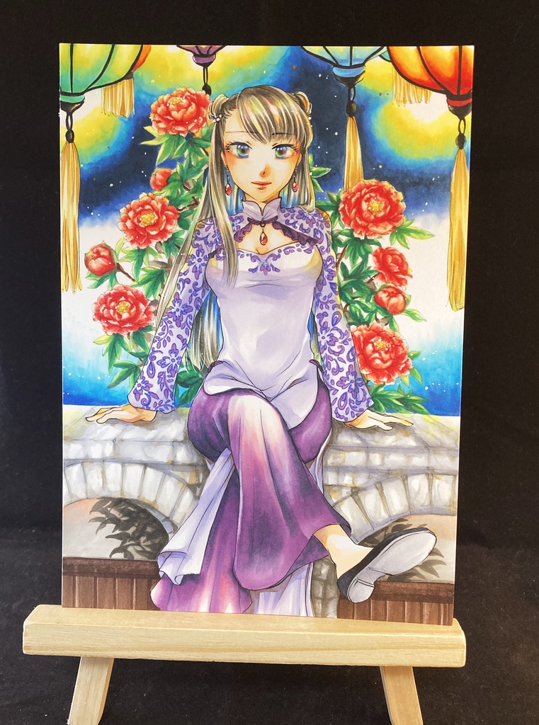 塗り絵3点&塗り見本原画セット(創作女の子)