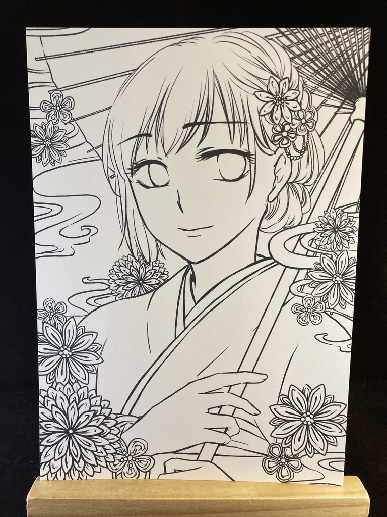 塗り絵3点&塗り見本原画セット(創作女の子)