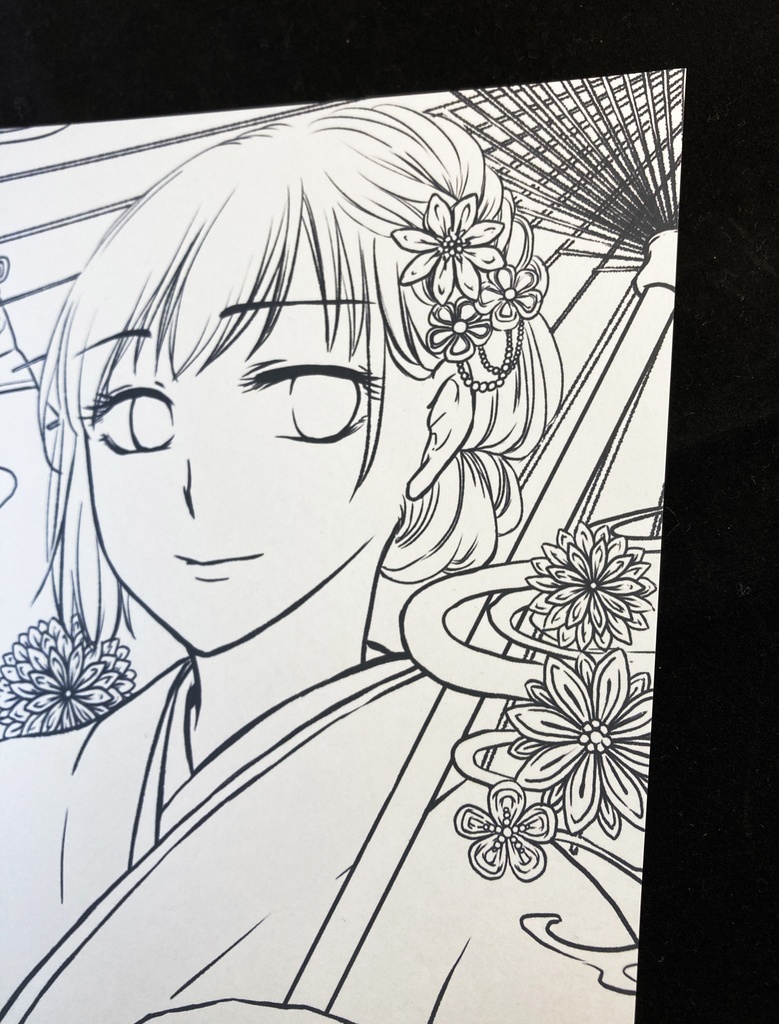 塗り絵3点&塗り見本原画セット(創作女の子)