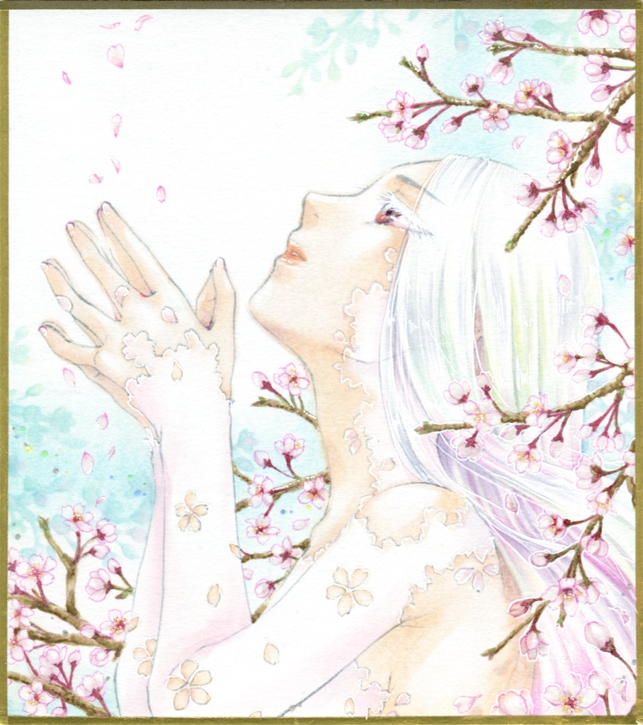 【コピック原画】ミニ色紙「桜」(額装済み原画)