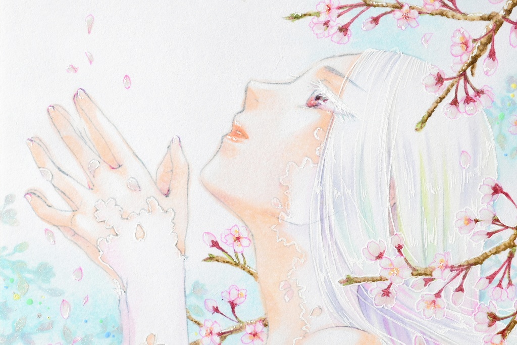 【コピック原画】ミニ色紙「桜」(額装済み原画)