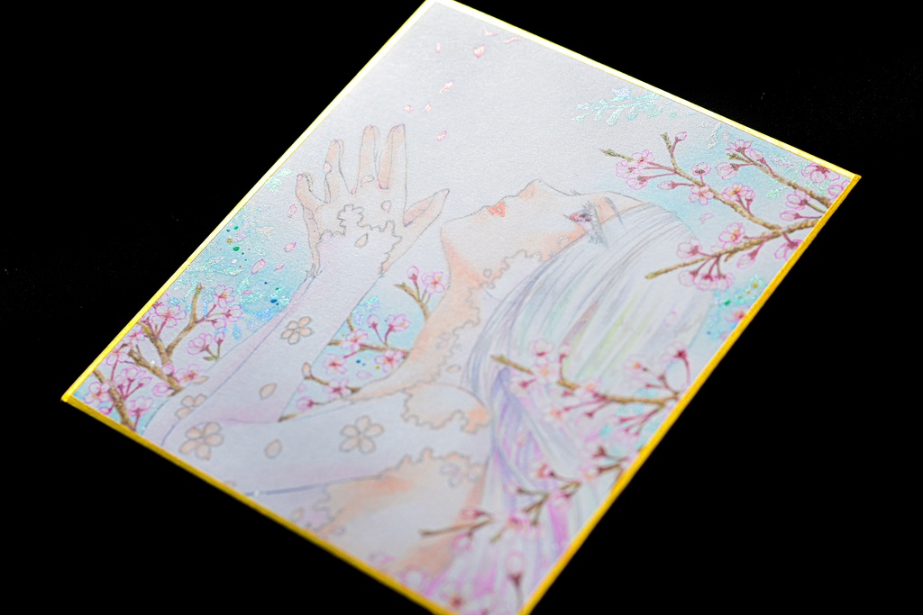 【コピック原画】ミニ色紙「桜」(額装済み原画)