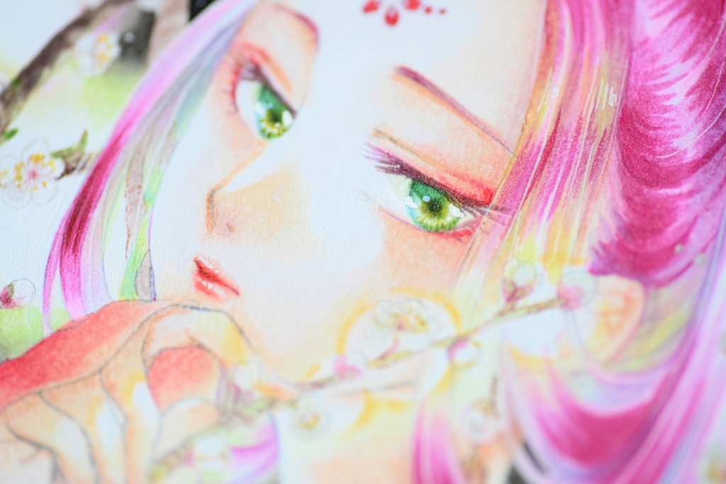 【コピック原画】ミニ色紙「梅」(額装済み原画)