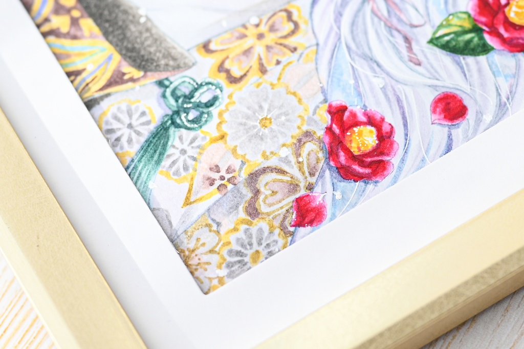 【コピック原画】ミニ色紙「雪兎」(額装済み原画)