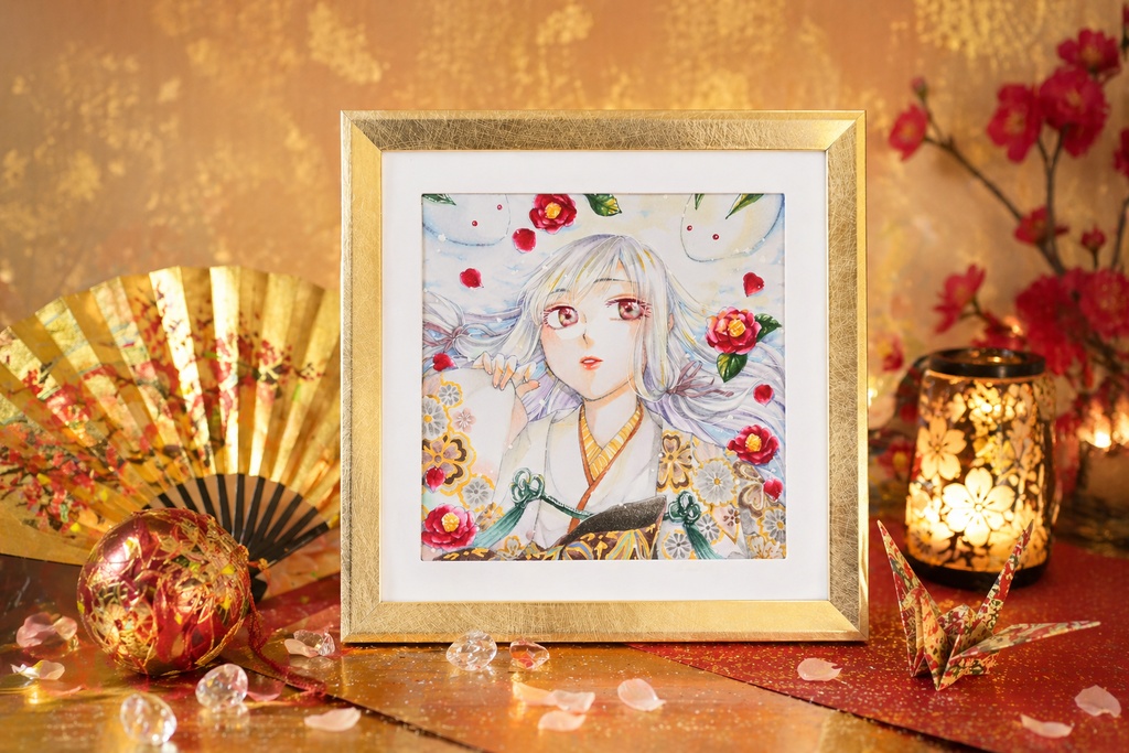 【コピック原画】ミニ色紙「雪兎」（額装済み原画）