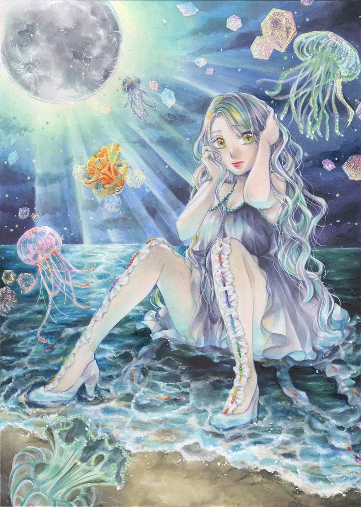 【原画】海月 -umitsuki-★送料無料（額装済み原画）