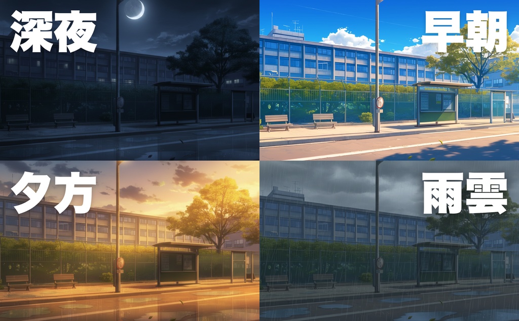 ALLTIME背景【100シーン×朝・雨・夕・夜の背景集(全400枚)】