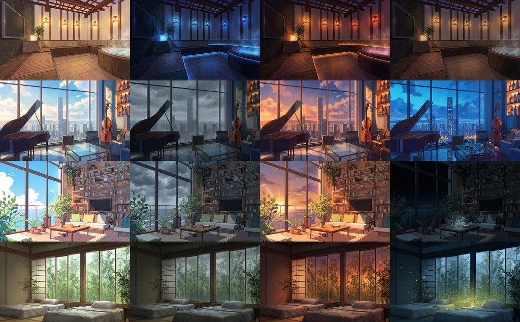 KPCとPCのお部屋背景【40シーン×朝・雨・夕・夜の背景集(全160枚)】