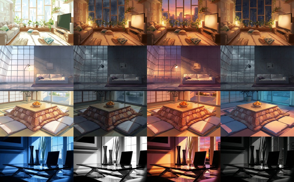 KPCとPCのお部屋背景【40シーン×朝・雨・夕・夜の背景集(全160枚)】