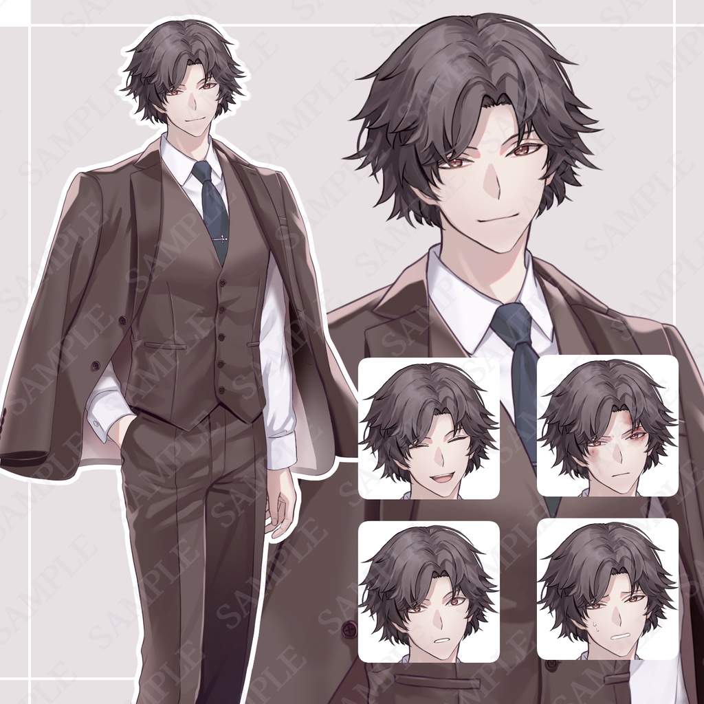 【立ち絵素材】ブラウンスーツの男【表情14種】