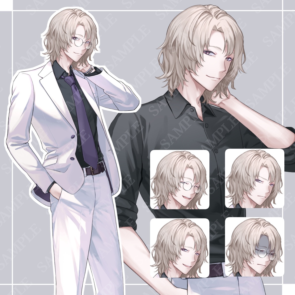 【立ち絵素材】眼鏡スーツな男性【表情14種】