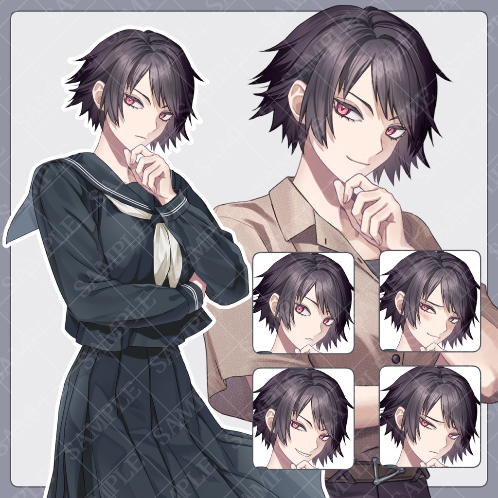 【立ち絵素材】女子：セーラー服・私服【表情20種】