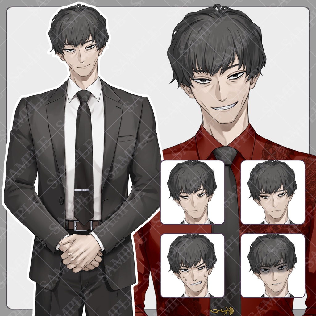 【立ち絵素材】スーツのおじさん【表情16種/衣装差分あり】