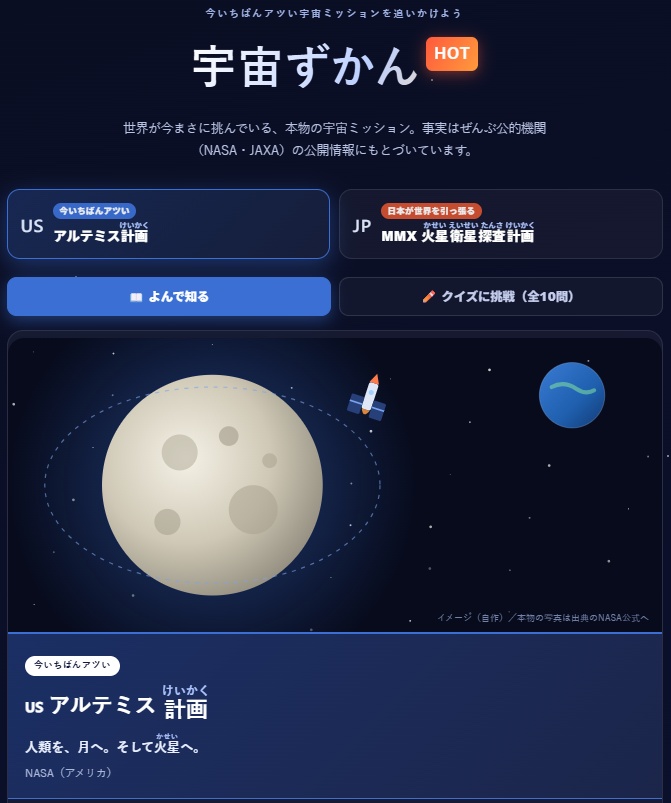 宇宙ずかんHOT｜アルテミス計画・MMXで学ぶ自由研究キット(アプリ＋まとめシート)