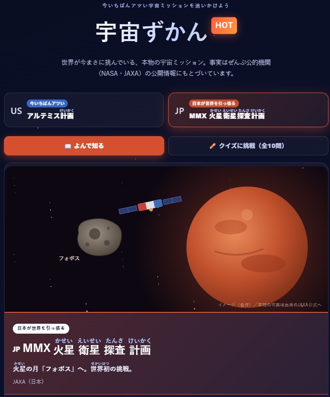 宇宙ずかんHOT|アルテミス計画・MMXで学ぶ自由研究キット(アプリ+まとめシート)