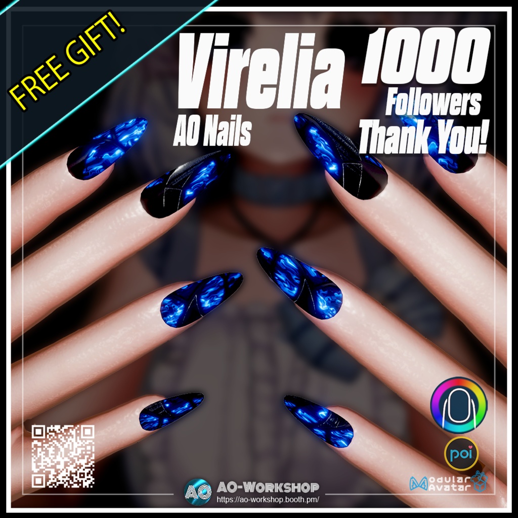 【1000 follower thank you】Virelia AO Nails 1.00 【55アバター対応】