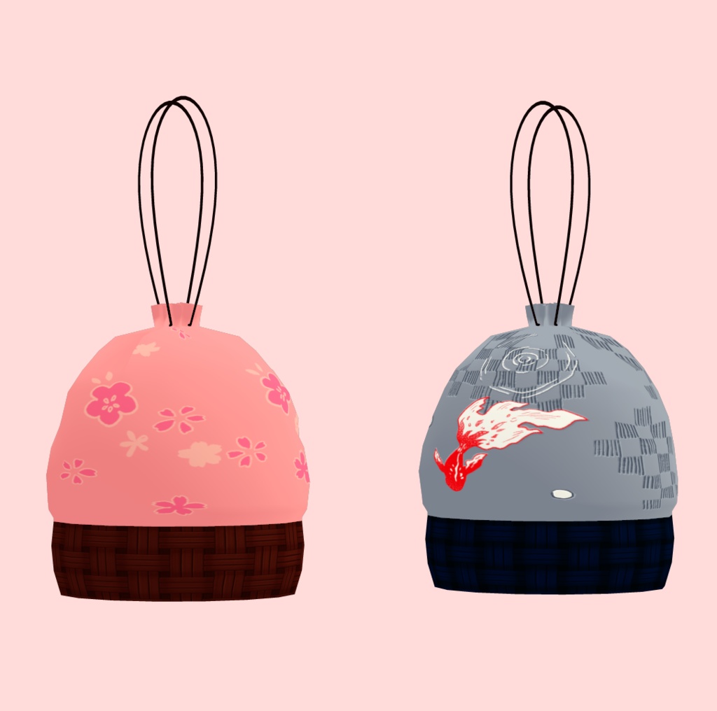 浴衣用髪飾りと巾着バッグ