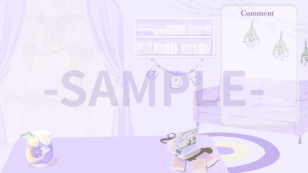 VTuber用 配信画面セット チルめな背景(紫×白)オーバーレイ