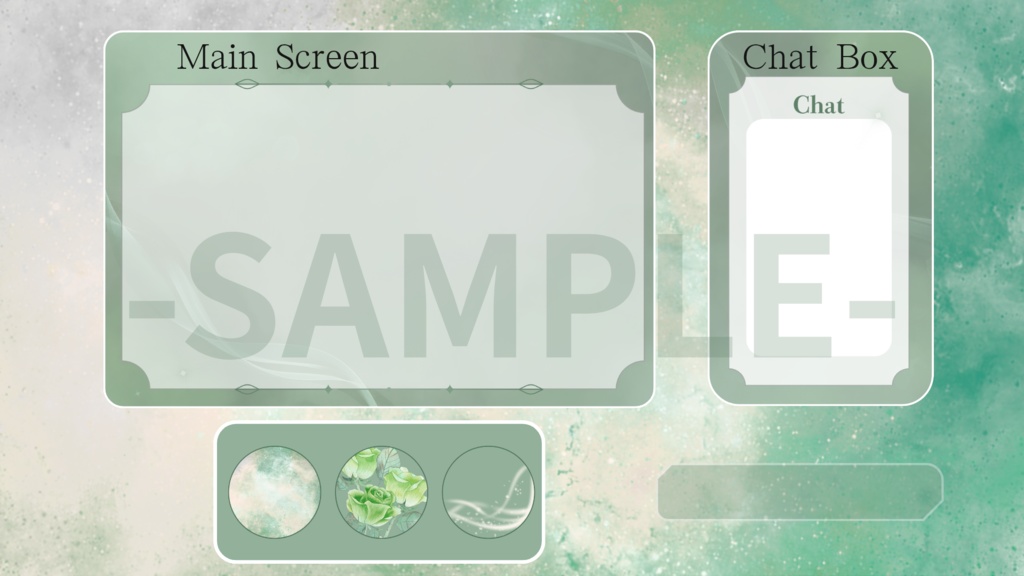 VTuber用 配信画面セット　きれいめ背景（緑×グレー）