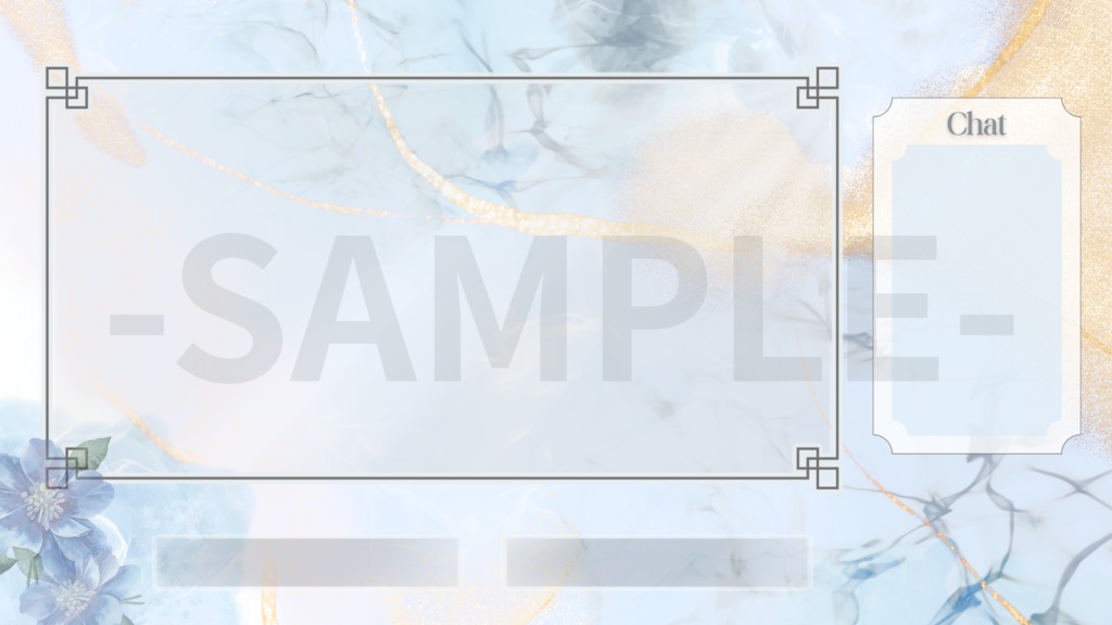 VTuber用 配信画面セット きれいめ背景(水色×ゴールド)