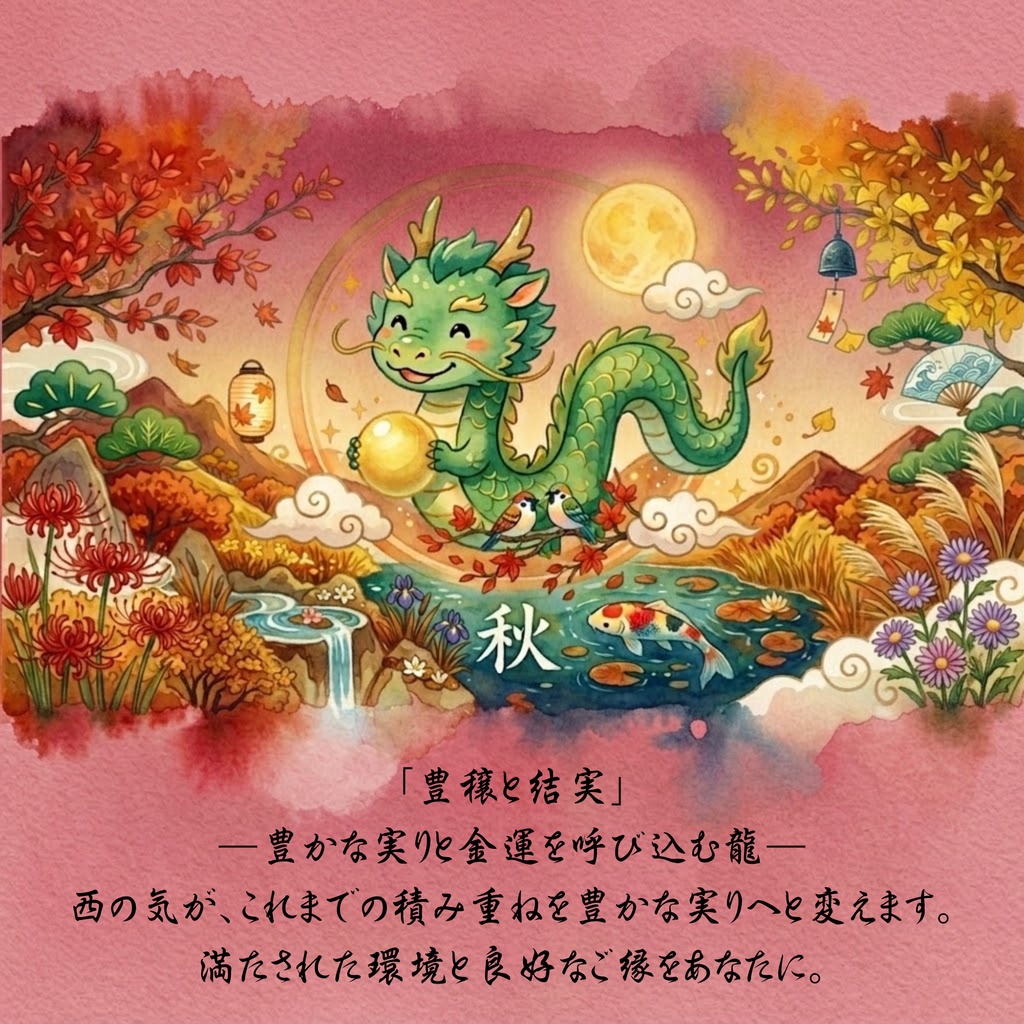 【壁紙/印刷用】四季を巡るちび龍イラスト 5枚セット【春夏秋冬】