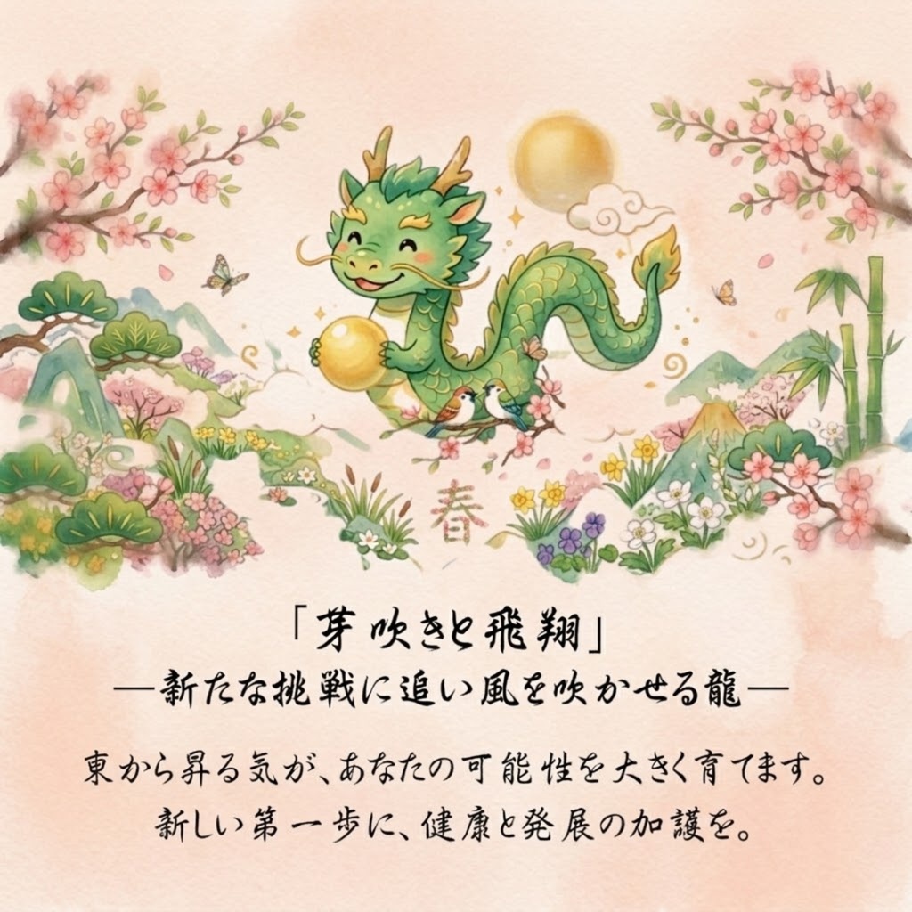 春を巡るちび龍イラスト