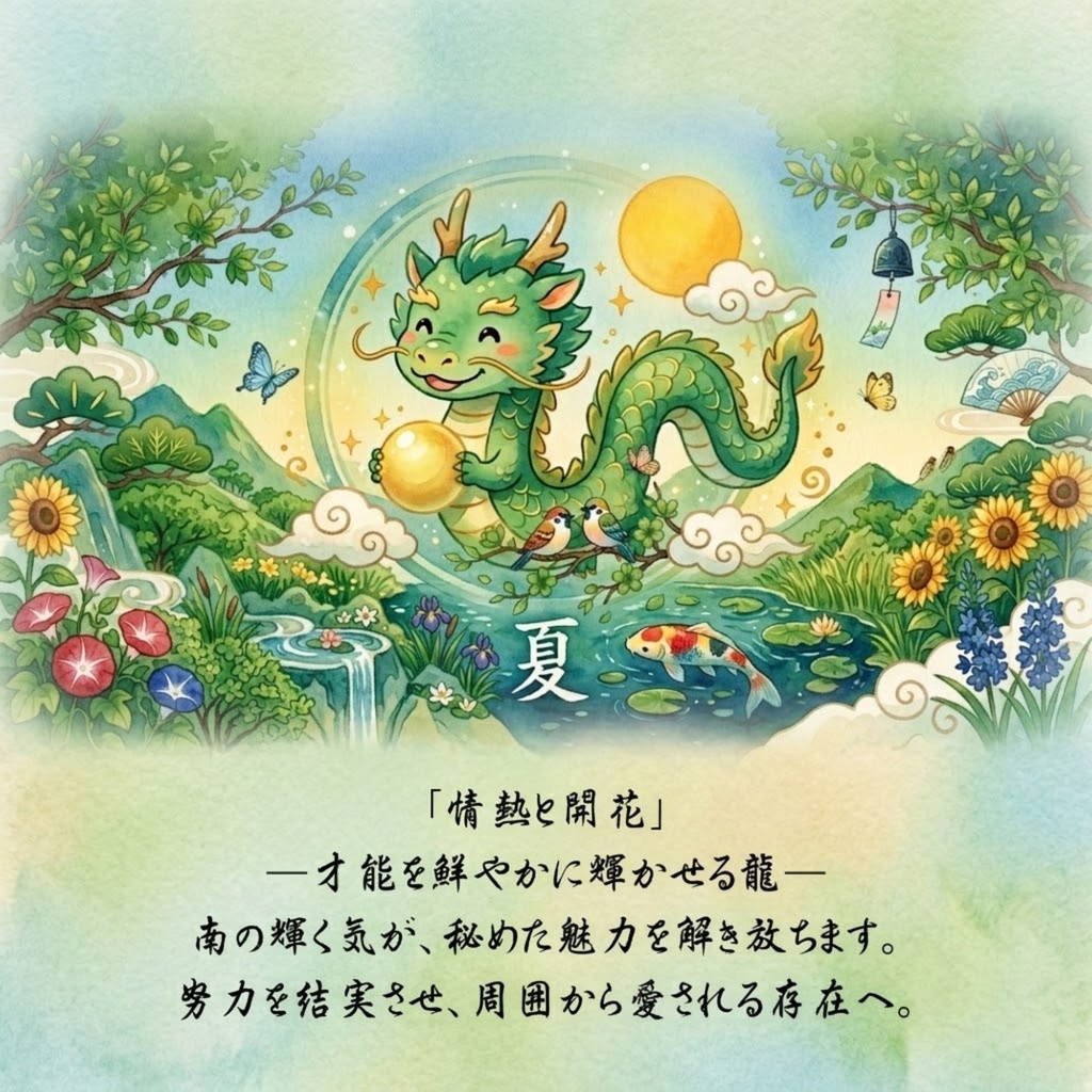夏を巡るちび龍イラスト