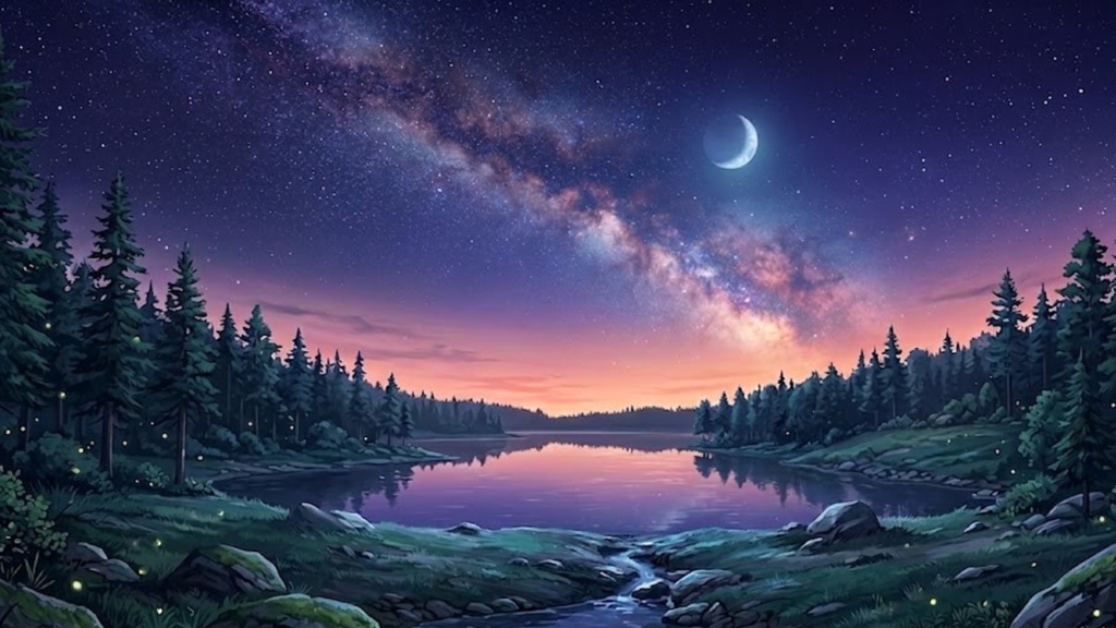 【背景素材】湖と森の風景 時間差分 4枚セット(1920×1080)