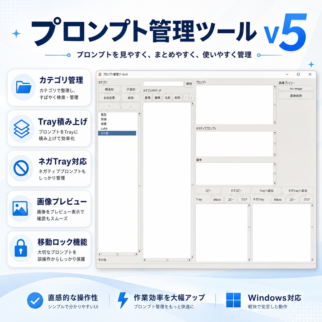 プロンプト管理ツールv5・体験版有(次のバージョンアップする場合値上げ予定)