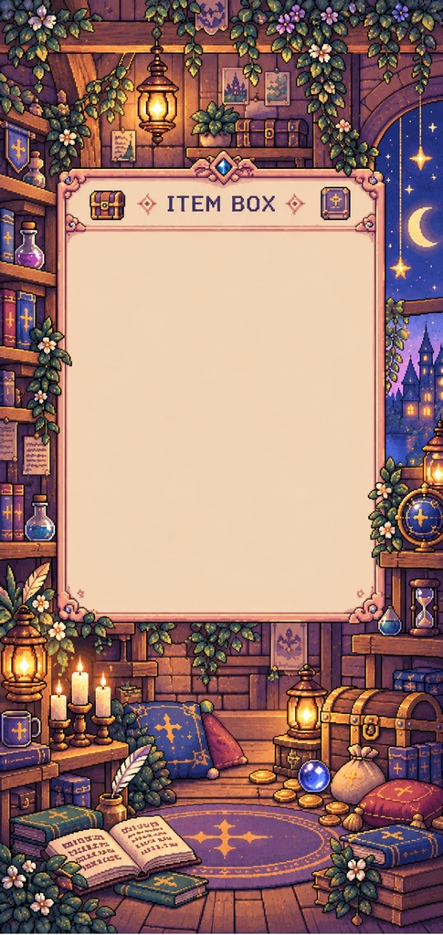 【スマホ壁紙】レトロRPG風ドット絵壁紙|冒険者のメニュー画面・アイテムBOX・ファンタジーの世界