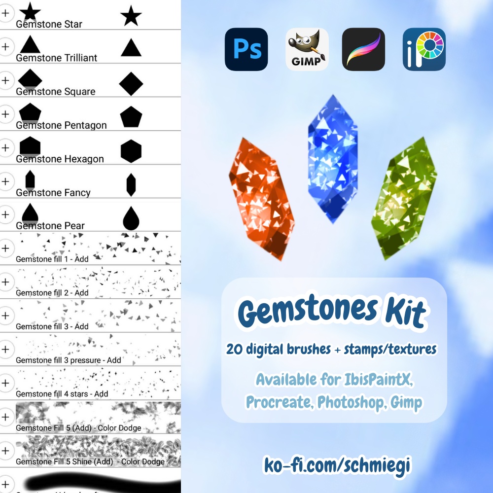 [Free Download] Gemstone Kit Brushes (Procreate, Photoshop, Gimp, IbisPaintX)