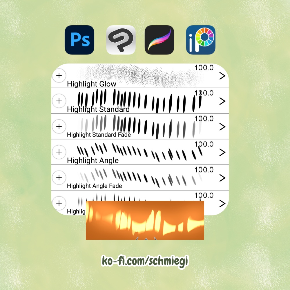 Anime Hair Highlight Brush Bundle (Photoshop, Procreate, CSP, IbisPaintX)