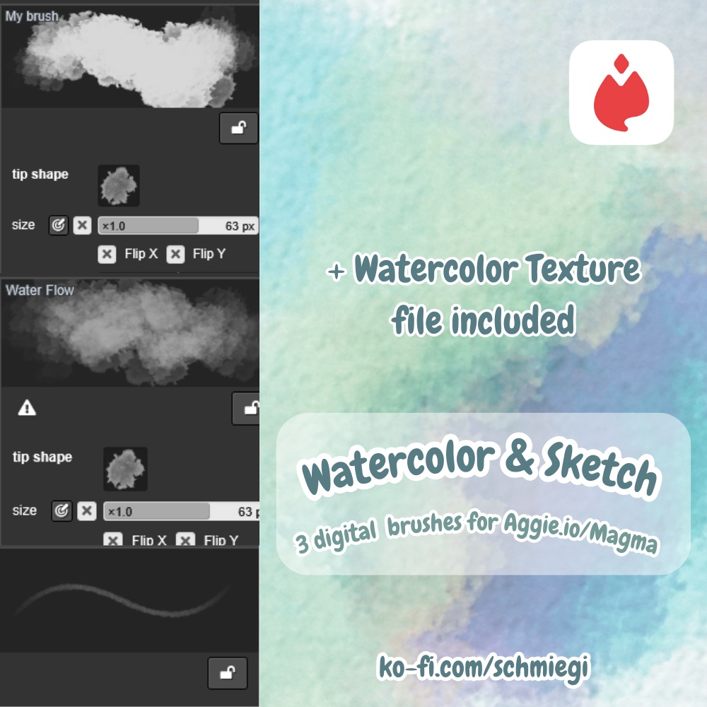Watercolor + Sketch Brushes for aggie.io/magma