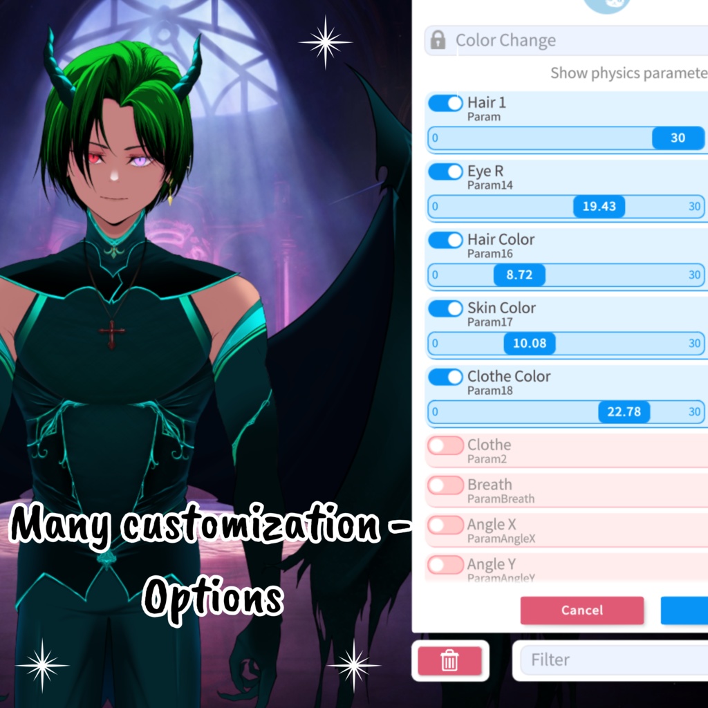 VTuber | Zane, the incubus | 20 emotions / toggles | Live2d model for Vtube Studio premade for streaming twitch, youtube, kick...