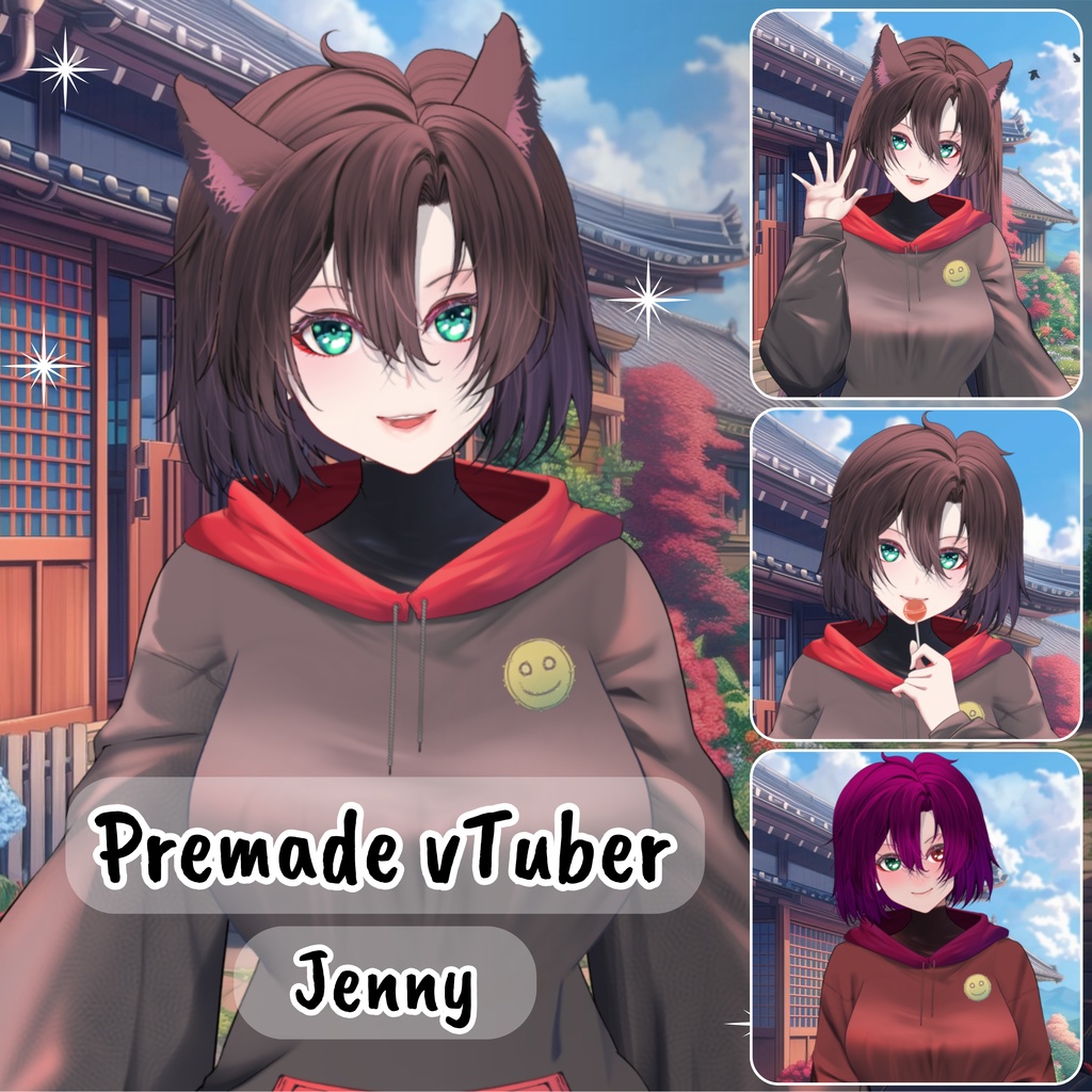 VTuber | Jenny, the hoodie girl | >25 toggles/slider | Live2d model for Vtube Studio premade and streaming twitch, youtube, kick, tiktok