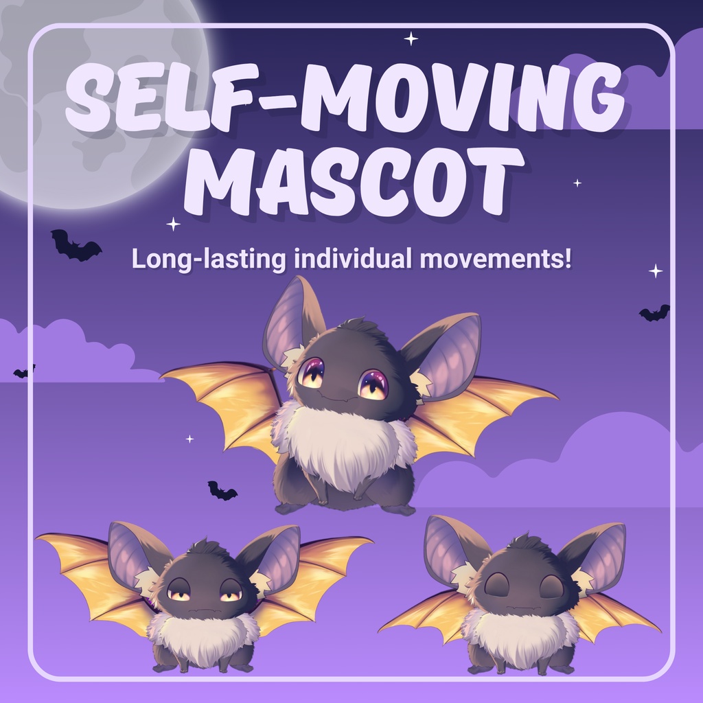 VTUBER ASSET | Cute Bat Mascot | TTS pet | Animated Live2D item for "VTube Studio" | Vts P.O.G. ready | For Streaming on Twitch, Youtube...