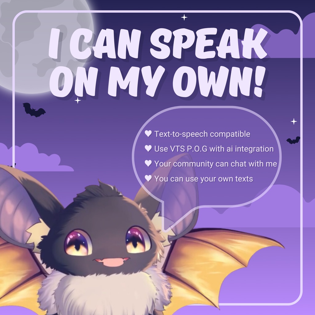 VTUBER ASSET | Cute Bat Mascot | TTS pet | Animated Live2D item for "VTube Studio" | Vts P.O.G. ready | For Streaming on Twitch, Youtube...