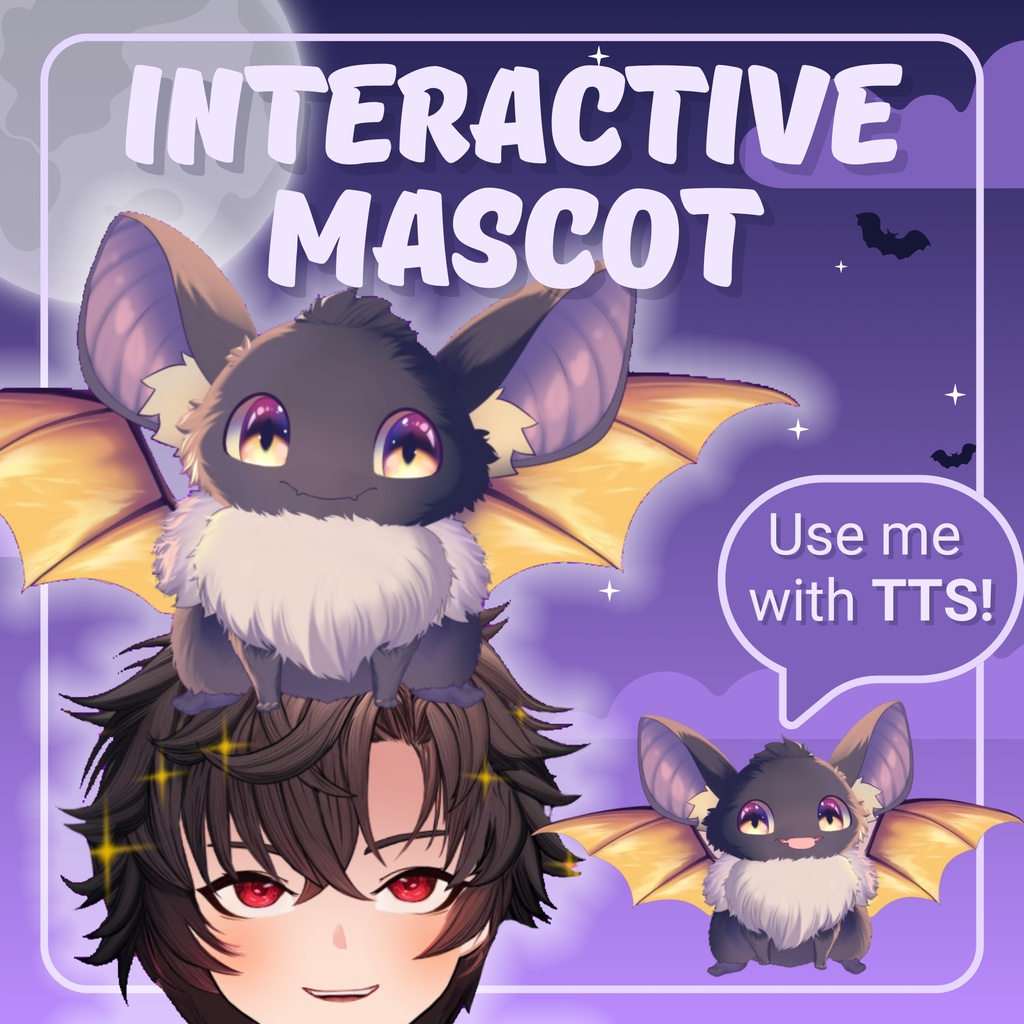 VTUBER ASSET | Cute Bat Mascot | TTS pet | Animated Live2D item for "VTube Studio" | Vts P.O.G. ready | For Streaming on Twitch, Youtube...
