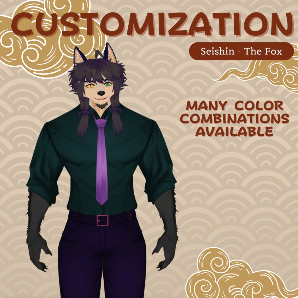 VTuber | Seishin, the fox | Customizable Live2d premade model for Vtube Studio, streaming on twitch, kick, youtube | >15 emotions / toggles