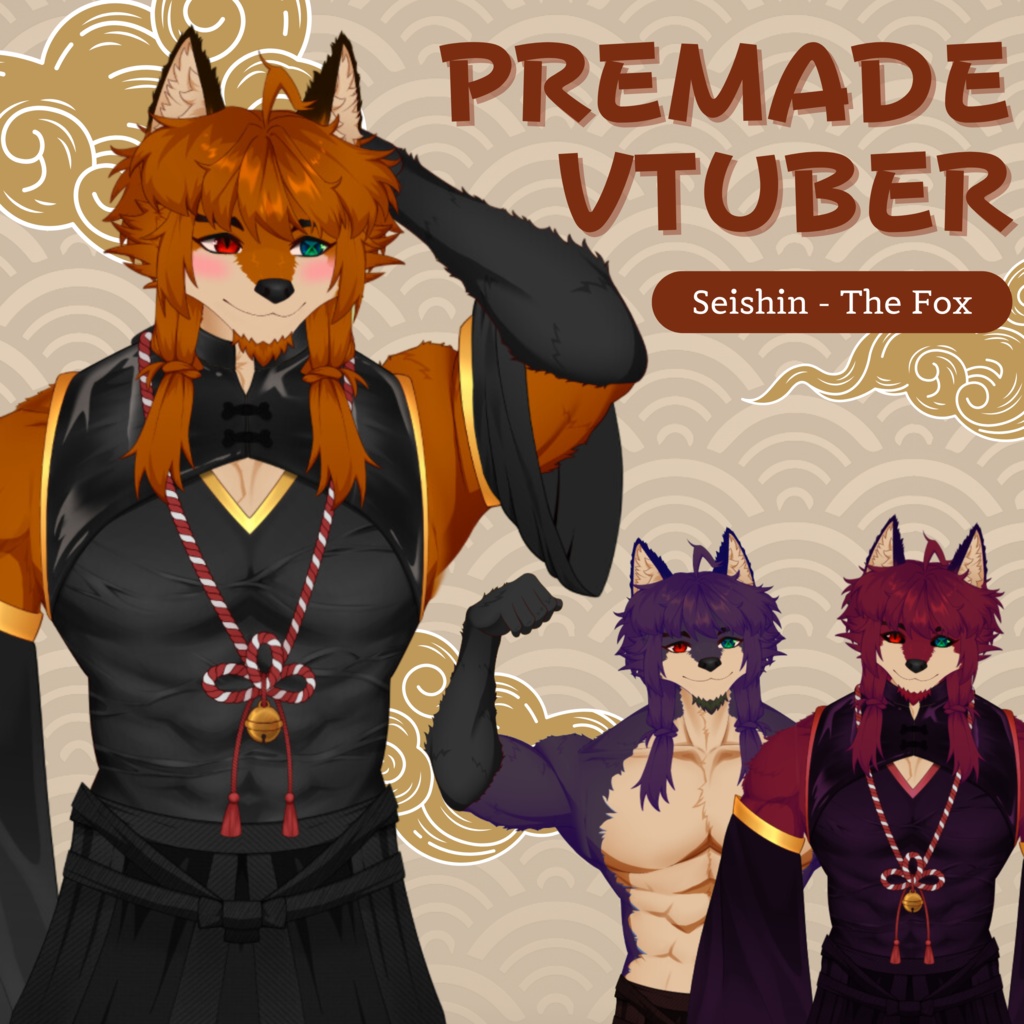 VTuber | Seishin, the fox | Customizable Live2d premade model for Vtube Studio, streaming on twitch, kick, youtube | >15 emotions / toggles