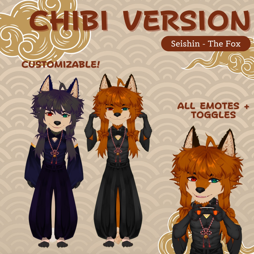 VTuber | Seishin, the fox | Customizable Live2d premade model for Vtube Studio, streaming on twitch, kick, youtube | >15 emotions / toggles